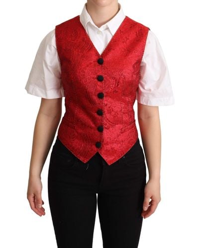 Dolce & Gabbana Brocade Leopard Print Waistcoat Vest - Red
