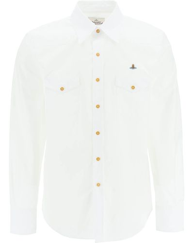 Vivienne Westwood Poplin Shirt With Chest Pockets And Orb Embroidery - White