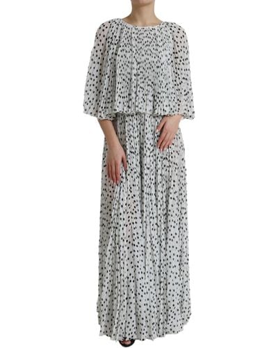 Dolce & Gabbana White Polka Dot A-line Pleated Maxi Dress - Grey