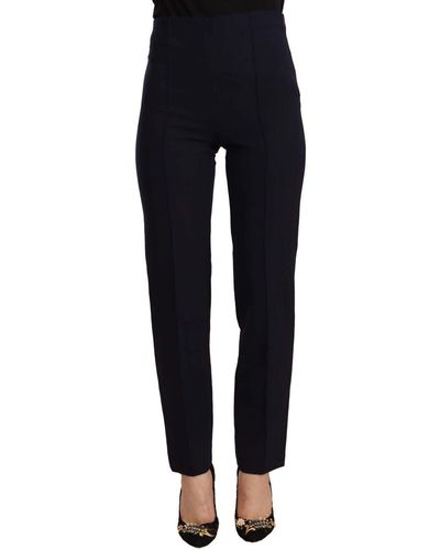 Aglini Black High Waist Polyester Straight Trousers
