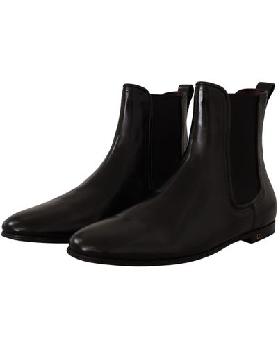 Dolce & Gabbana Leather Derby Boots Ankle - Black