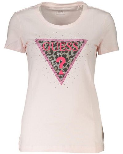 Guess Chic Rhinestone Appliqué Organic Tee - Pink