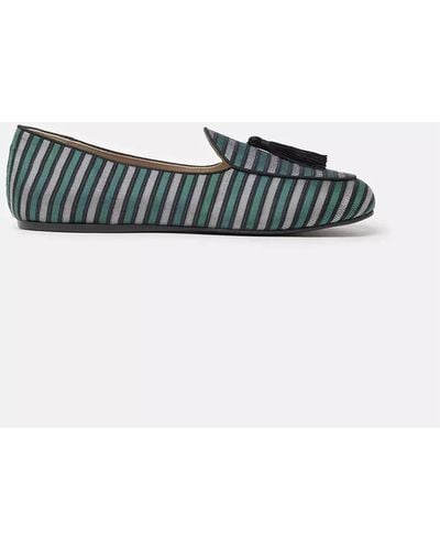Charles Philip Elegant Striped Silk Loafers With Tassel - Blue