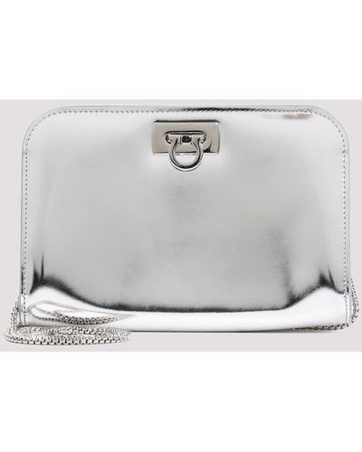 Ferragamo Silver Mirror Calf Leather Wanda Mini Bag - White