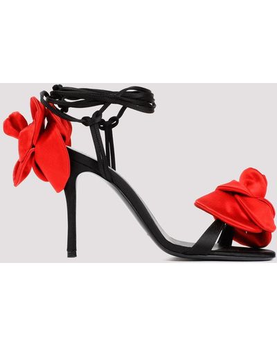 Magda Butrym Black Flower Satin Sandals - Red