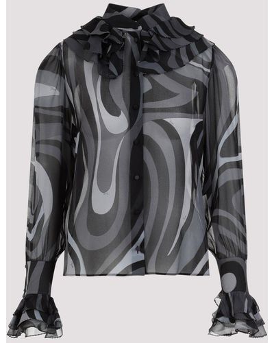 Emilio Pucci Grey Black Ls Silk Shirt