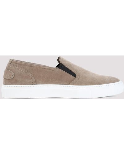 Brioni Beige Sand Suede Leather Slip On Trainers - Natural
