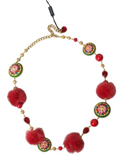 Dolce & Gabbana Brass Fur Crystal Waist Torero Waist Belt - Red