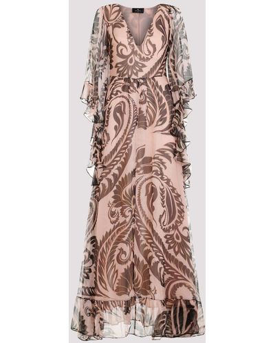 Etro Multicolour Silk Long Dress - Pink