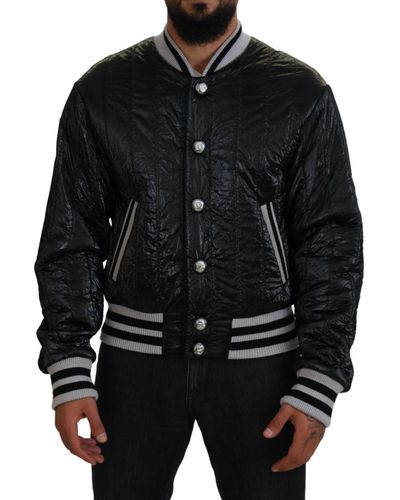 Dolce & Gabbana Stylish Logo Print Bomber Jacket - Black