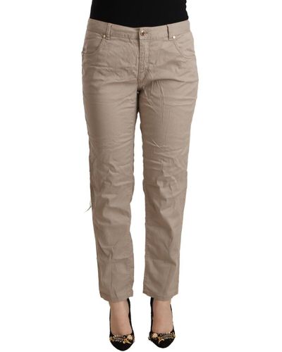 Acht Beige Mid Waist Tapered Casual Trousers - Multicolour