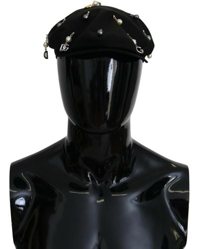 Dolce & Gabbana Cotton Embellished Newsboy Hat - Black