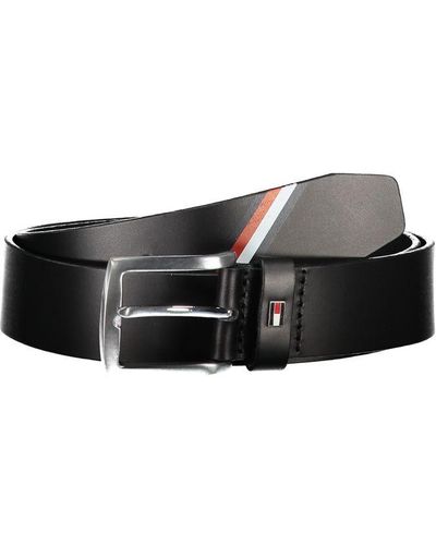 Tommy Hilfiger Elegant Leather Belt With Metal Buckle - Black