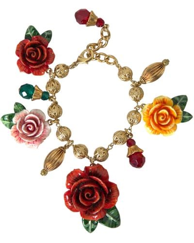 Dolce & Gabbana Brass Crystal Rose Ball Chain Bracelet - White