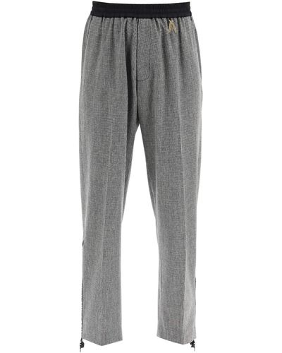 Aries Houndstooth Pants With Zip Detail - Gray