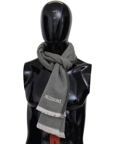 Missoni Grey Zigzag Pattern Cashmere Unisex Neck Scarf - Black