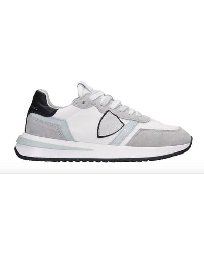 Philippe Model Chic White Fabric Sneakers With Leather Accents