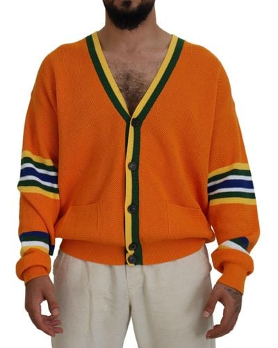DSquared² Orange Cotton Long Sleeves Men Cardigan Jumper