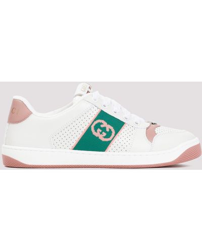Gucci White Leather Screener Trainers - Green