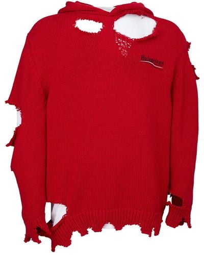 Balenciaga Red Ribbed Knit Sweater With Snags