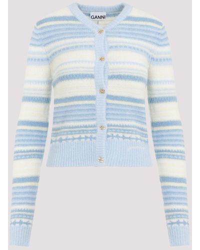 Ganni Light Blue Stripe Soft Wool Cardigan