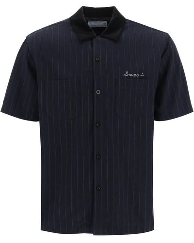 Sacai Acai Cotton And Rayon Twill Short-sleeved Shirt - Black