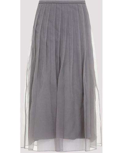 Brunello Cucinelli Mid Gray Crispy Silk Organza Midi Skirt
