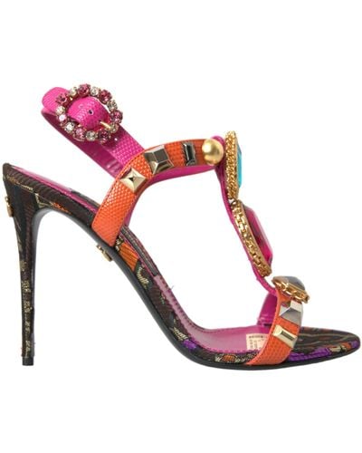Dolce & Gabbana Jacquard Crystals Sandals Heels Shoes - Pink
