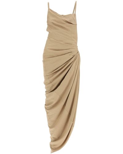 Jacquemus La Robe Saudade Longue Asymmetric Draped Dress - Natural