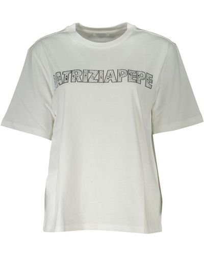 Patrizia Pepe Elegant Short Sleeve Crew Neck T-Shirt With Rhinestone Detail - Grey