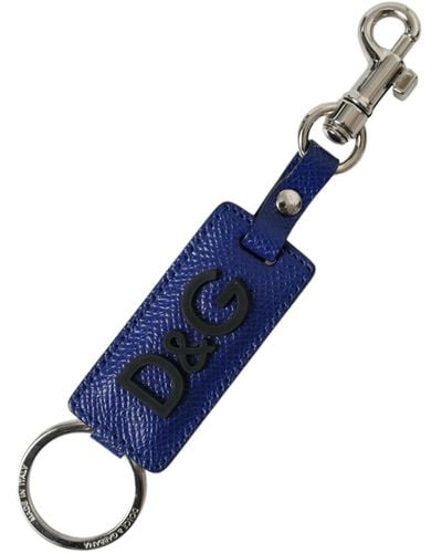 Dolce & Gabbana Calf Leather Dg Logo Brass Keyring Keychain - Blue