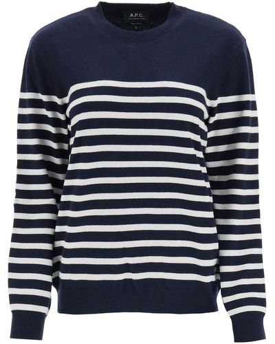 A.P.C. 'phoebe' Striped Cashmere And Cotton Sweater - Blue