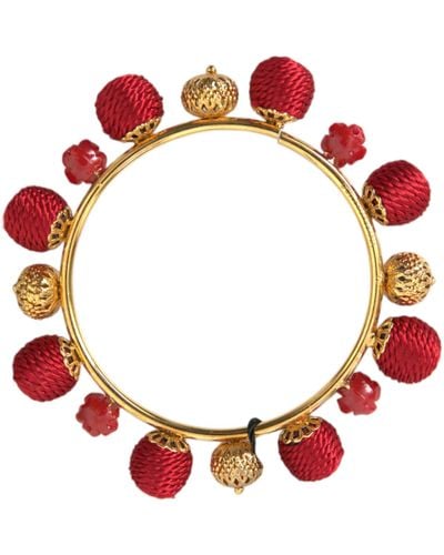 Dolce & Gabbana Brass Runway Sicilia Natale Roses Bracelet - Red
