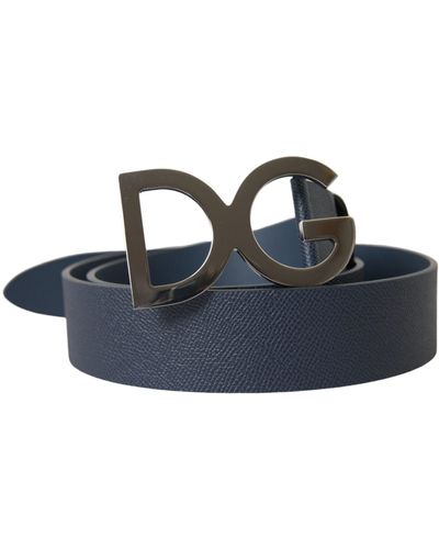 Dolce & Gabbana Leather Logo Metal Buckle Belt - Blue