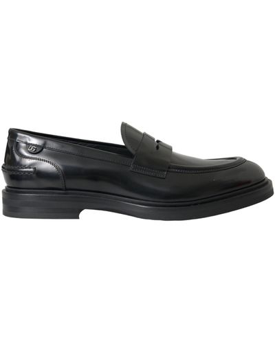 Dolce & Gabbana Leather Flat Slip On Loafers Shoes - Black