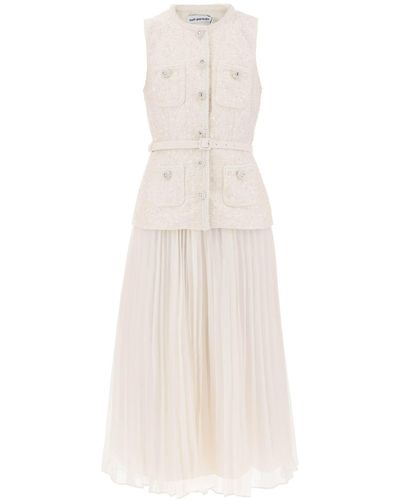 Self-Portrait Midi Peplum Dress With Pleated Skirt - White