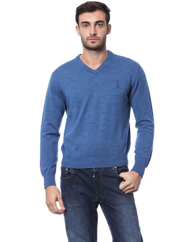 Billionaire Italian Couture Emboidered Crew Neck Sweater - Blue
