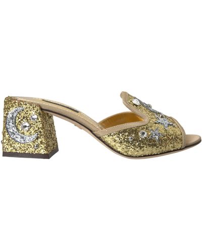 Dolce & Gabbana Sequin Leather Heels Sandals Shoes - Metallic