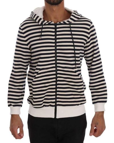 Daniele Alessandrini White Striped Hooded Cotton Sweater - Blue