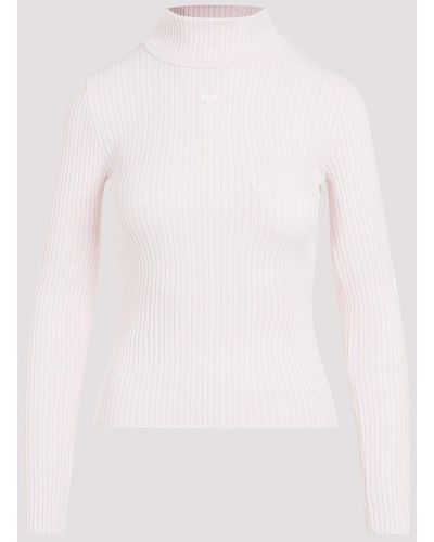 Courreges Pale Pink Roll Neck Ribbed Jumper - White