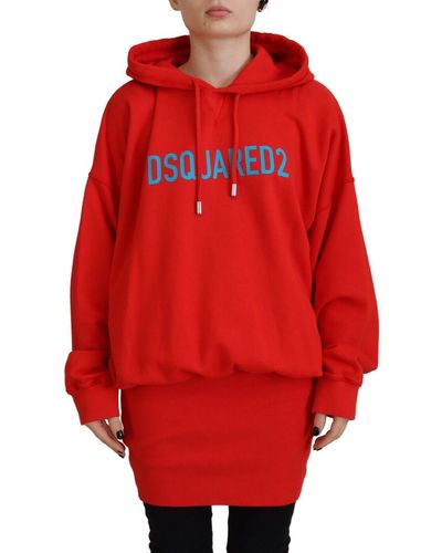DSquared² Red Logo Print Cotton Hoodie Sweatshirt Jumper