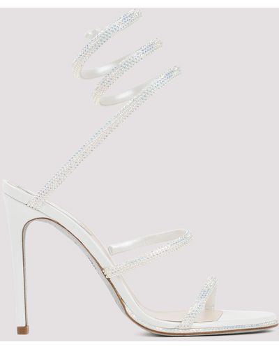 Rene Caovilla Ivory Leather And Strass Sandals - White