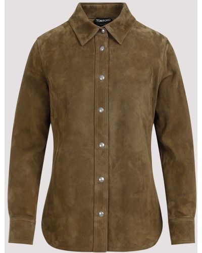 Tom Ford Brown Soft Suede Lamb Leather Shirt - Green