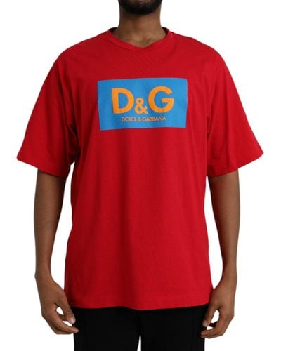 Dolce & Gabbana Logo Print Cotton Crew Neck T-Shirt - Red