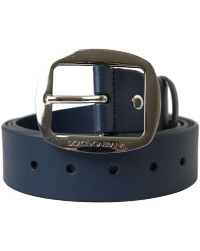 Dolce & Gabbana Elegant Calf Leather Belt With Metal Buckle - Blue