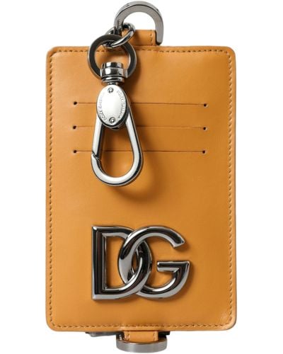 Dolce & Gabbana Orange Calf Leather Credit Card Holder Clip On Wallet - Metallic