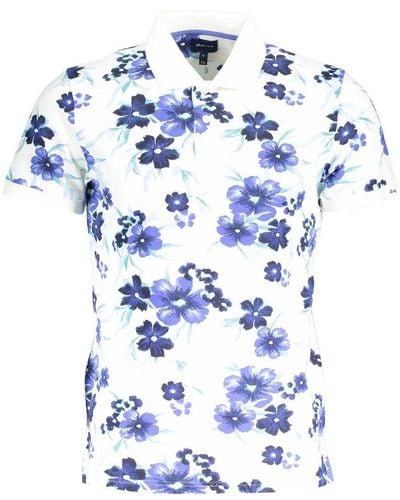 GANT White Cotton Polo Shirt - Blue