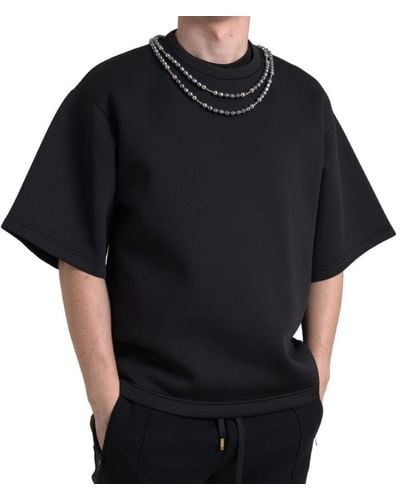 Dolce & Gabbana Black Necklace Embellished Polyester T