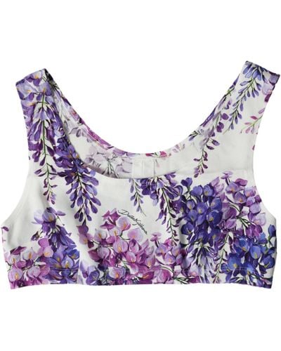 Dolce & Gabbana Elegant Floral Cropped Top - Purple