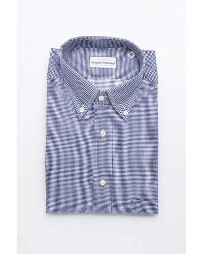 Robert Friedman Elegant Blue Cotton Button-down Shirt